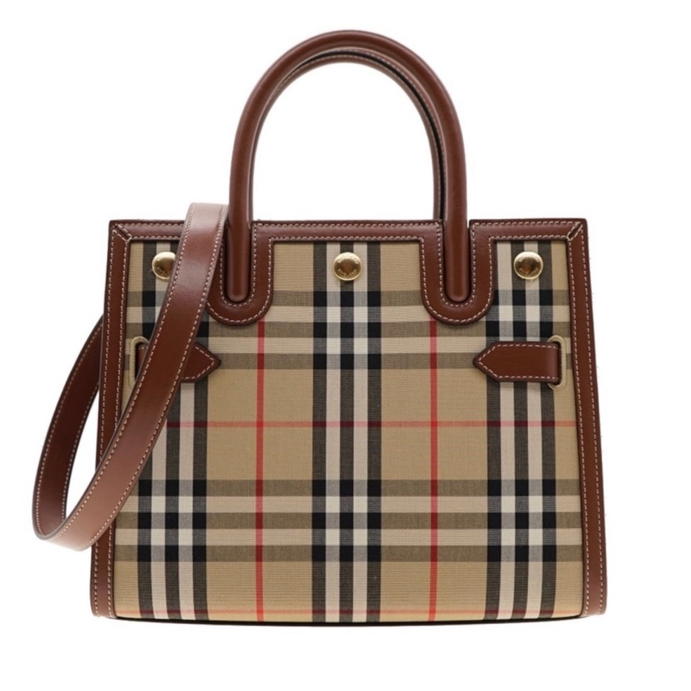 Burberry Title Two Handle Tote Vintage Check Canvas and Leather Small